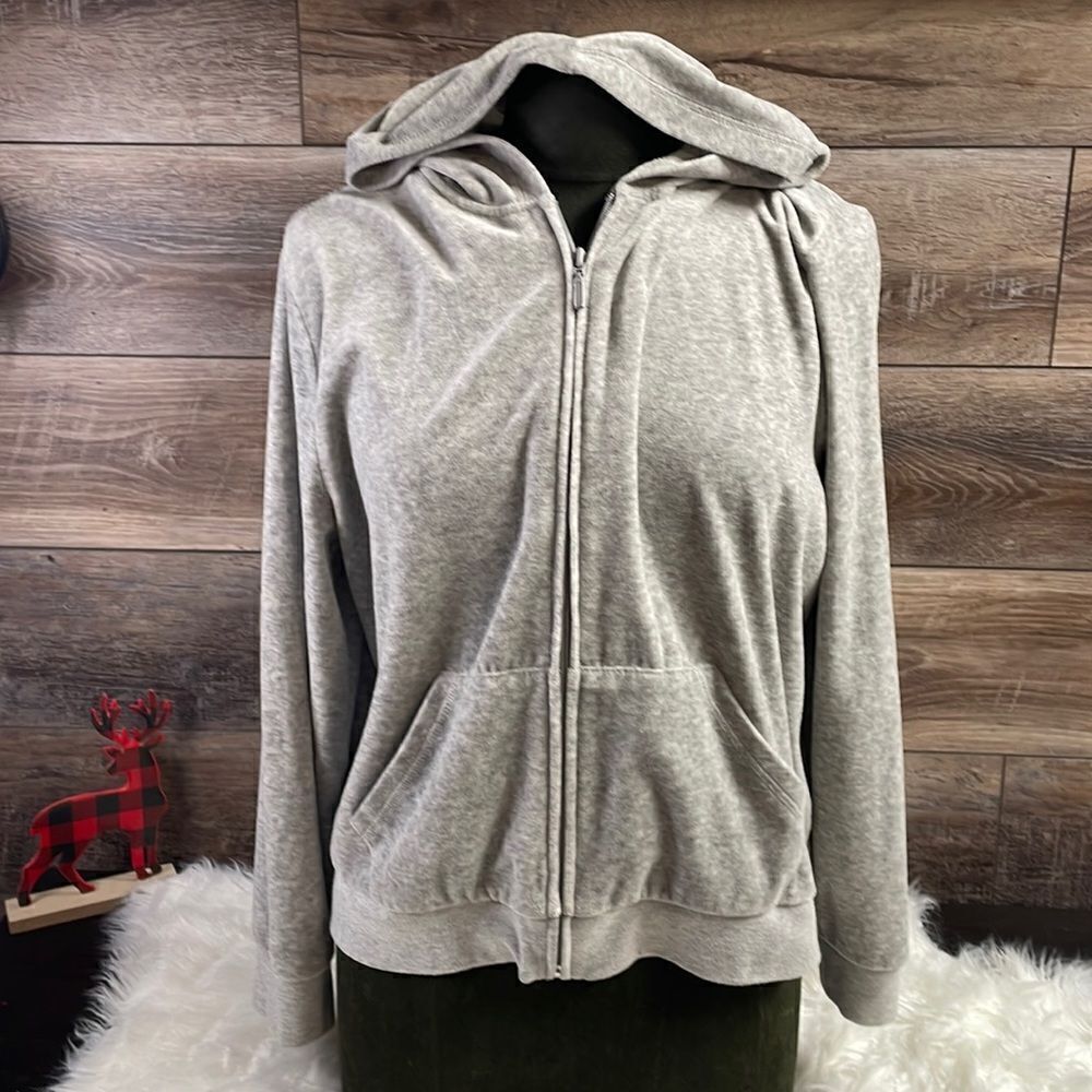 Studio Works Petite Ladies Gray Hooded Fleece Jacket , Size Large Petite